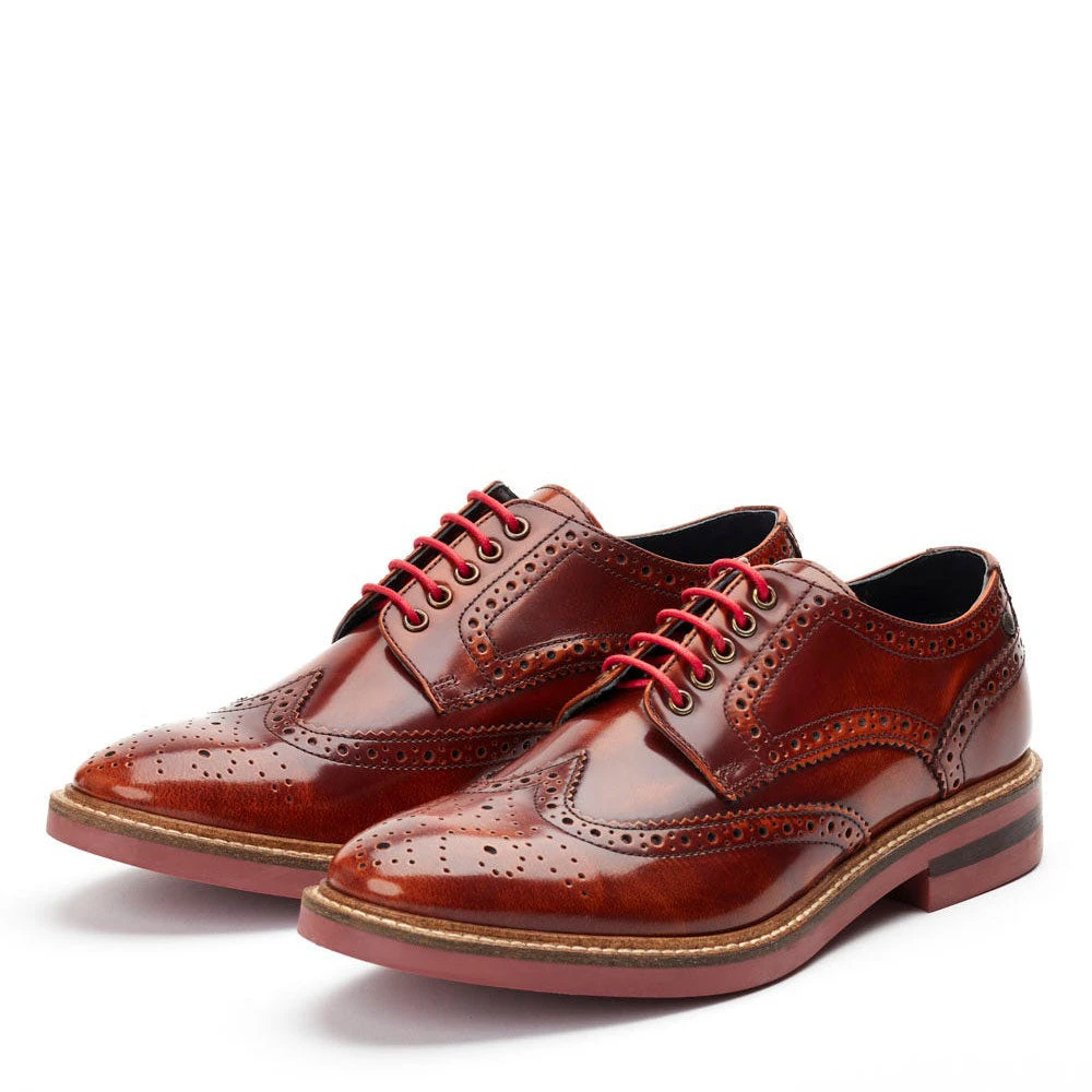 Base London Woburn Hi Shine Brogue Shoes Tan - Image 5