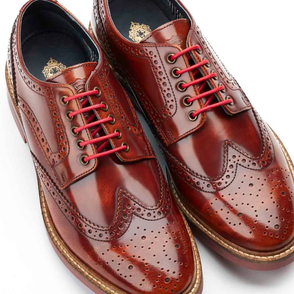 Base London Woburn Hi Shine Brogue Shoes Tan - Image 11